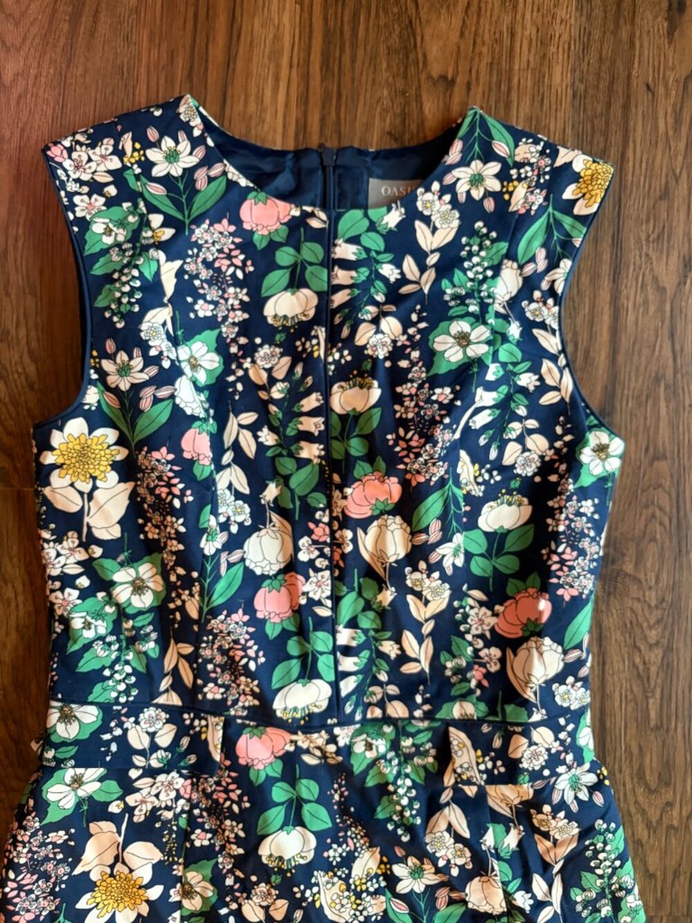 Oasis floral dress 6 navy stretch cotton mini - Picture 3 of 10